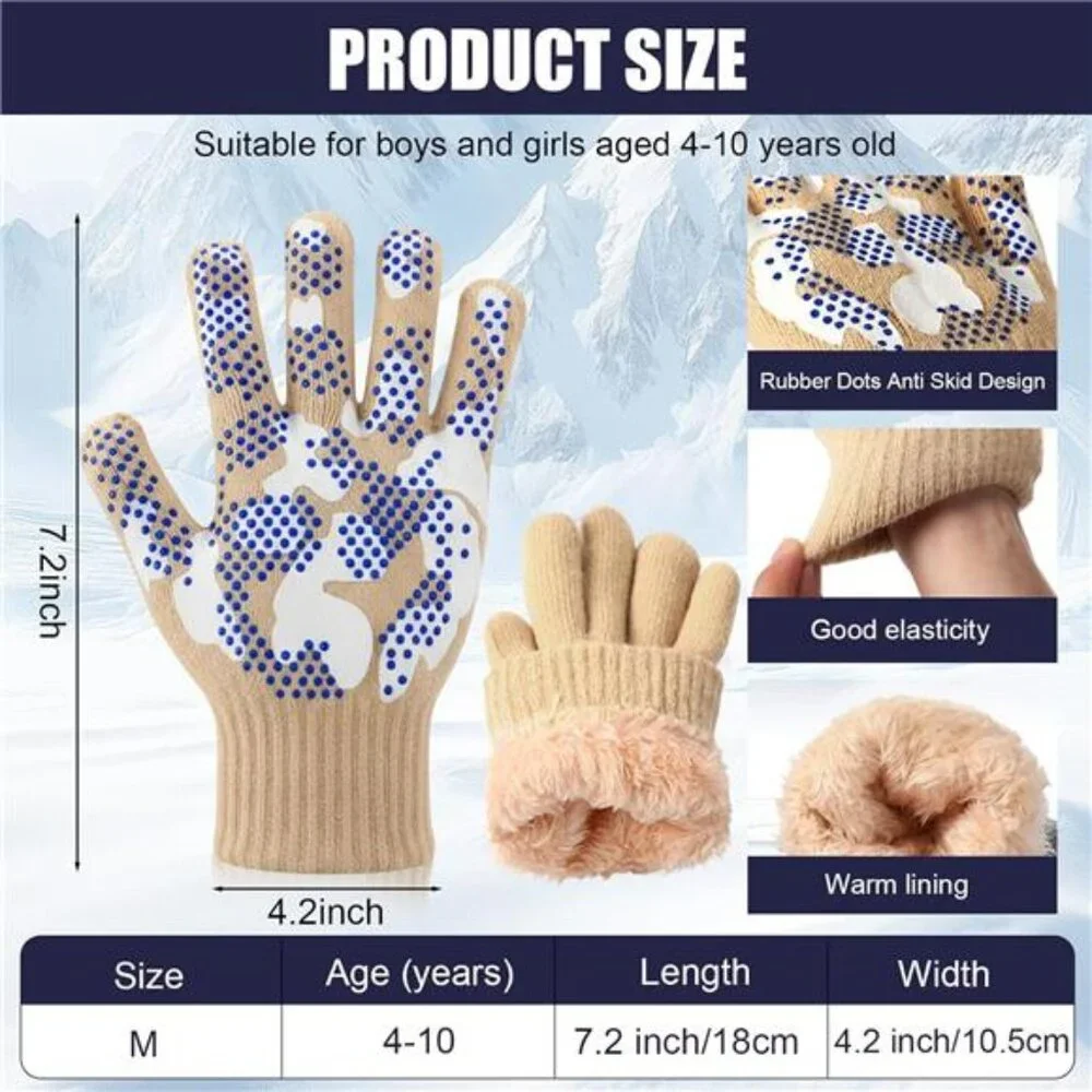 4 Pairs Kids Gloves Winter Camouflage Grips Thermal Gloves